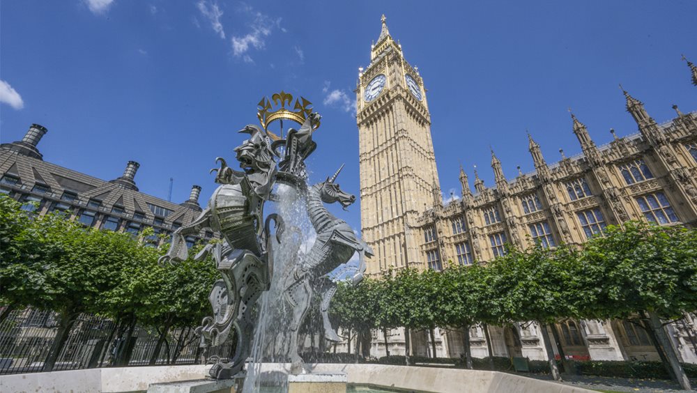 The Jubilee Fountain in New Palace Yard with the Elizabeth Tower in the background