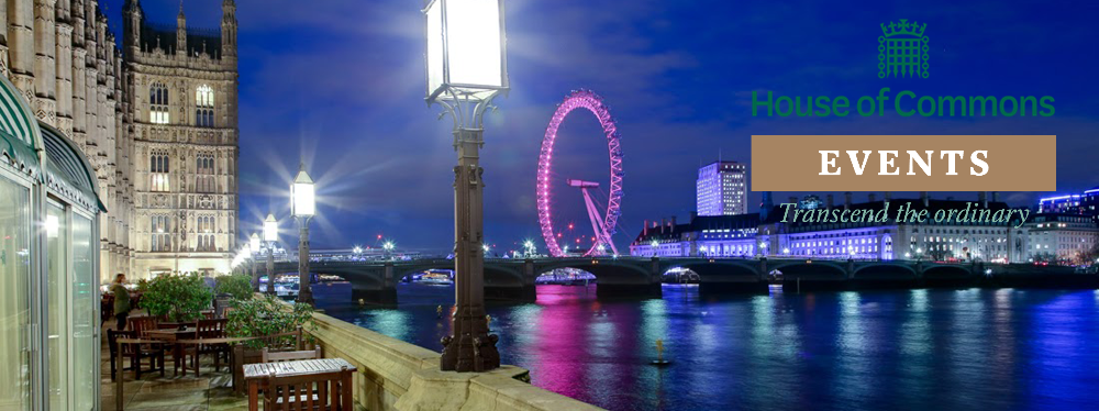 Night time view from the Thames Pavilion looking north-east across the River Thames towards the former GLC buildings and the London Eye