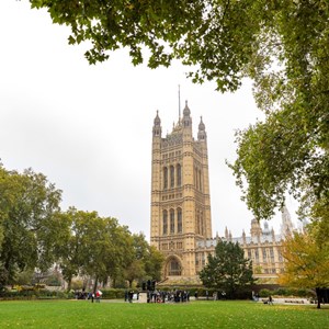 The Victoria Tower photographed from Victoria Tower Gardens